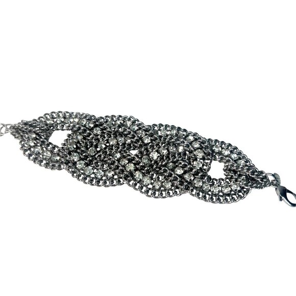 Chunky Bracelet Silver-tone Chains Rhinestones Biker Babe Stella And Dot Petra - Picture 8 of 11
